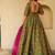 Olive green silk digitally printed party-wear readymade gown with dupatta