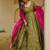 Olive green silk digitally printed party-wear readymade gown with dupatta