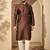 Men’s brown jacquard embroidered mandarin collar kurta – traditional ethnic wear