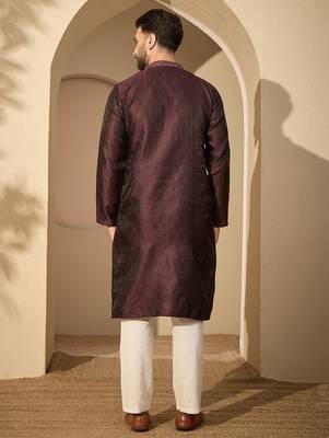Men’s purple jacquard embroidered mandarin collar kurta – traditional ethnic wear 4