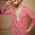 Men’s pink georgette embroidered v-neck kurta – traditional ethnic wear