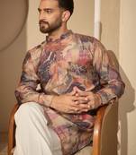 Men’s multi silk blend printed mandarin collar kurta – traditional ethnic wear
