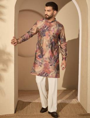 Men’s multi silk blend printed mandarin collar kurta – traditional ethnic wear 3