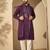 Violet silk blend embroidered kurta set for men with mandarin collar and dupatta