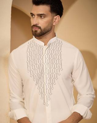 White embroidered kurta set for men with trousers – elegant ethnic wear 2