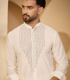 White embroidered kurta set for men with trousers – elegant ethnic wear