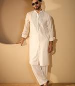 White embroidered kurta set for men with trousers – elegant ethnic wear
