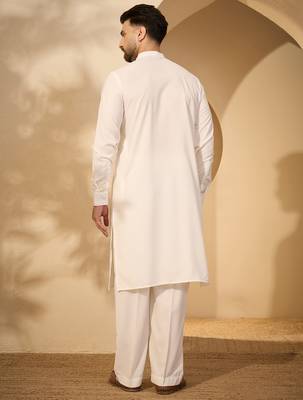 White embroidered kurta set for men with trousers – elegant ethnic wear 4