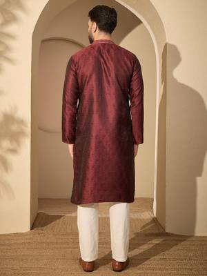 Maroon embroidered kurta set for men with trousers – elegant ethnic wear 5
