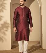 Maroon embroidered kurta set for men with trousers – elegant ethnic wear