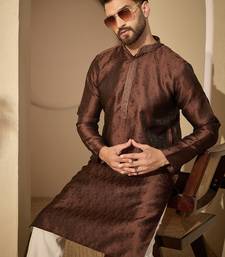 Brown embroidered kurta set for men with trousers – elegant ethnic wear
