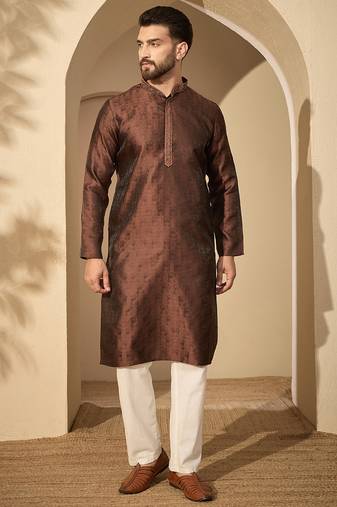 Brown embroidered kurta set for men with trousers – elegant ethnic wear