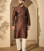 Brown embroidered kurta set for men with trousers – elegant ethnic wear