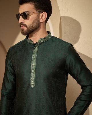 Green embroidered kurta set for men with trousers – elegant ethnic wear 2