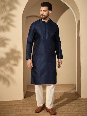 Blue embroidered kurta set for men with trousers – elegant ethnic wear 1