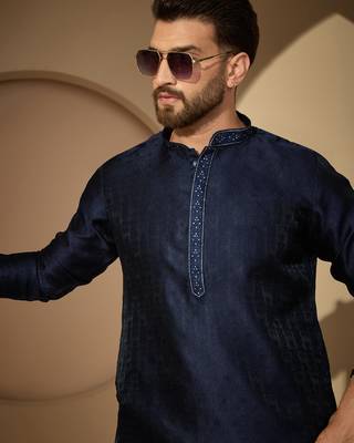 Blue embroidered kurta set for men with trousers – elegant ethnic wear 3