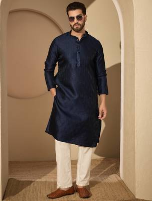 Blue embroidered kurta set for men with trousers – elegant ethnic wear 5