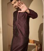 Purple embroidered kurta set for men with trousers – elegant ethnic wear