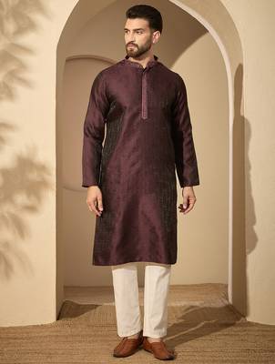 Purple embroidered kurta set for men with trousers – elegant ethnic wear 5