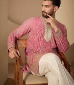 Pink embroidered kurta set for men with trousers – elegant ethnic wear