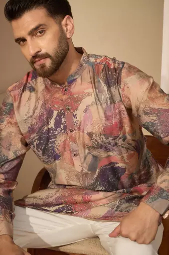 Multi printed kurta set for men with trousers – elegant ethnic wear