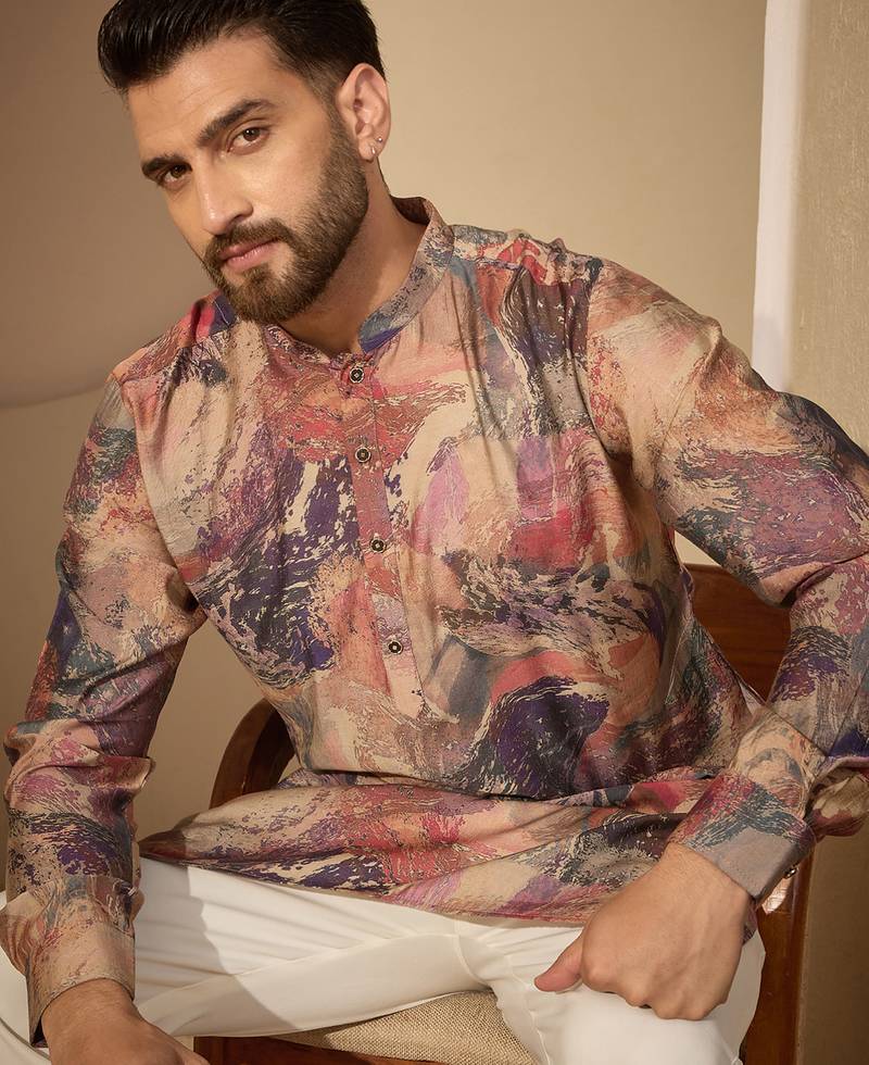 Multi printed kurta set for men with trousers – elegant ethnic wear