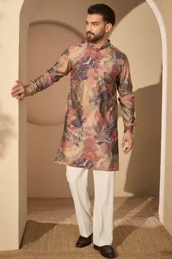 Multi printed kurta set for men with trousers – elegant ethnic wear