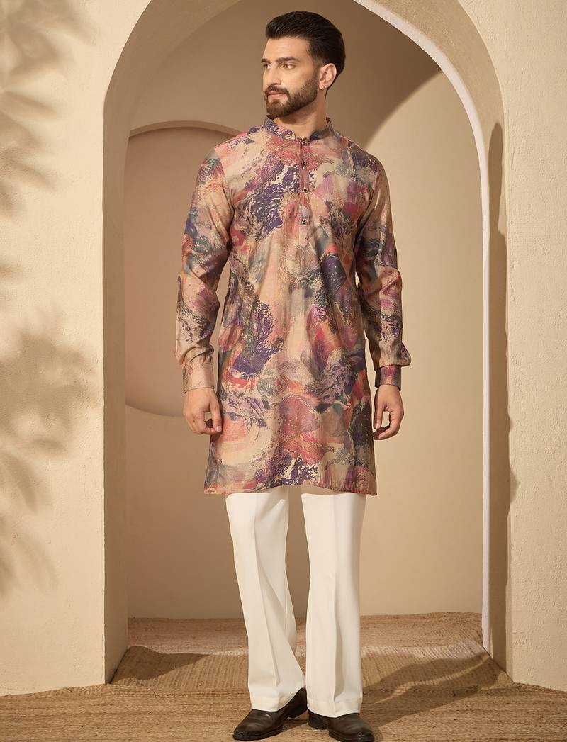 Multi printed kurta set for men with trousers – elegant ethnic wear