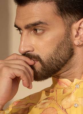 Yellow printed kurta set for men with trousers – elegant ethnic wear 3