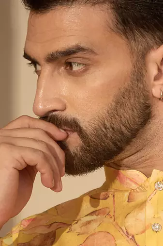 Yellow printed kurta set for men with trousers – elegant ethnic wear