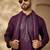 Men’s violet silk blend embroidered kurta set with trouser & dupatta – mandarin collar ethnic wear