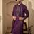 Men’s violet silk blend embroidered kurta set with trouser & dupatta – mandarin collar ethnic wear