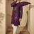 Men’s violet silk blend embroidered kurta set with trouser & dupatta – mandarin collar ethnic wear