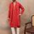 Men’s red viscose rayon printed kurta set with trouser & dupatta – mandarin collar ethnic wear
