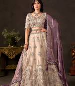 Glamorous Cream Sequins Work Silk Wedding Wear Lehenga Choli