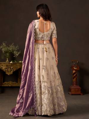 Glamorous Cream Sequins Work Silk Wedding Wear Lehenga Choli 4