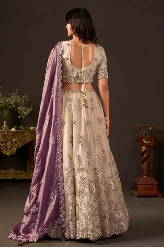Glamorous Cream Sequins Work Silk Wedding Wear Lehenga Choli