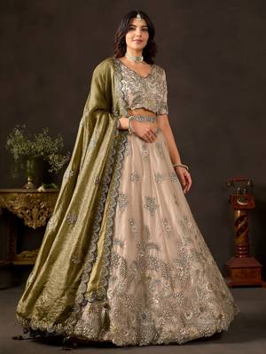 Artistic Cream Embroidered Silk Marriage Wear Lehenga Choli 2