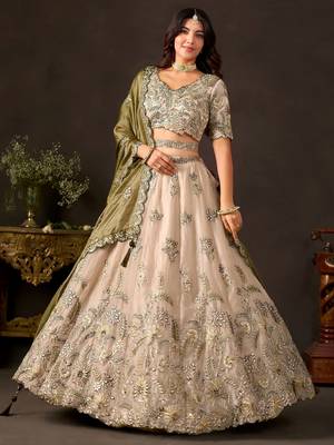 Artistic Cream Embroidered Silk Marriage Wear Lehenga Choli 3