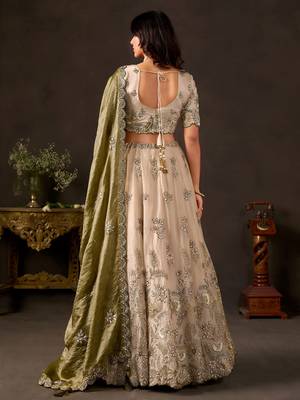 Artistic Cream Embroidered Silk Marriage Wear Lehenga Choli 4