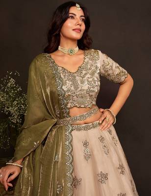 Artistic Cream Embroidered Silk Marriage Wear Lehenga Choli 5