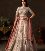 Elegant Cream Sequins Work Silk Reception Wear Lehenga Choli