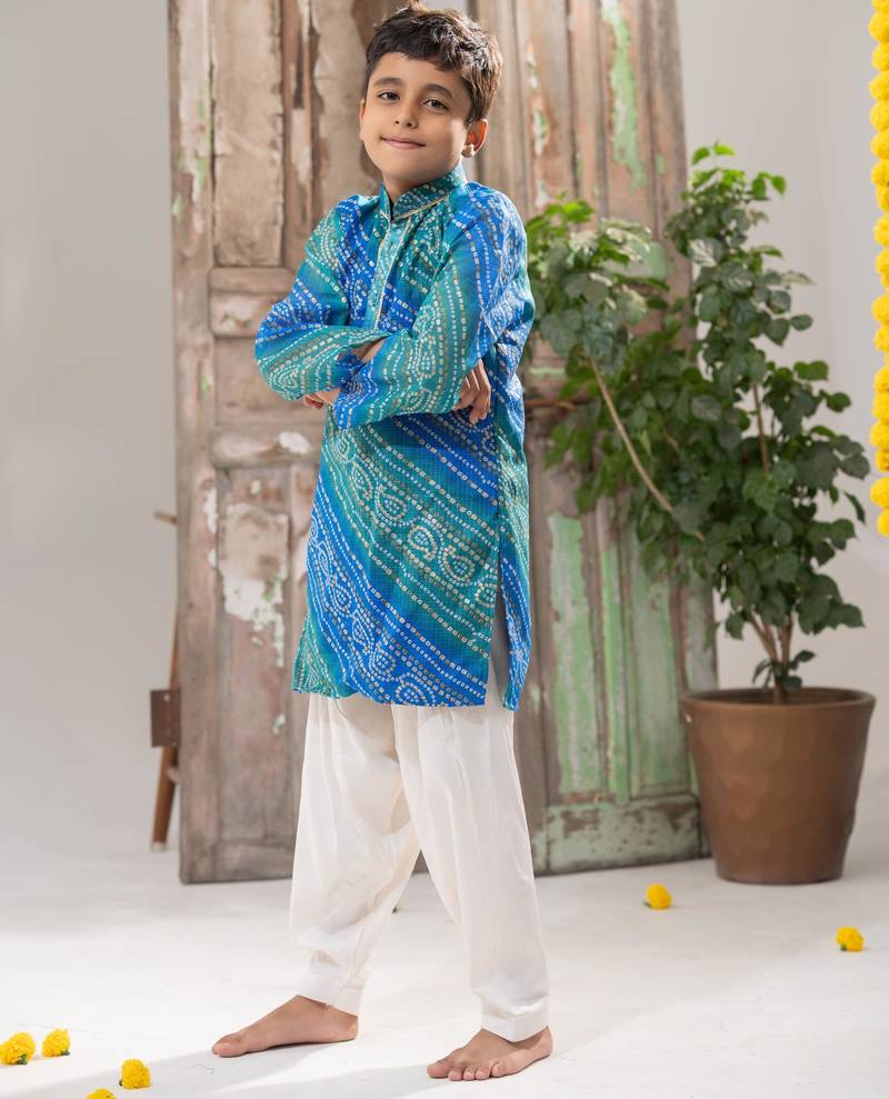 Blue Azure Kota Doria Kurta Pajama Set