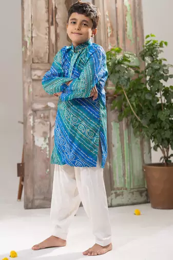 Blue Azure Kota Doria Kurta Pajama Set