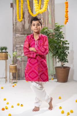 Pink Kota Doria Kurta Pajama Set 1