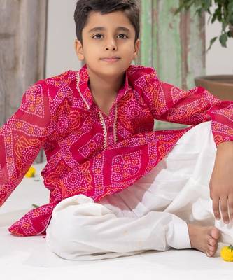 Pink Kota Doria Kurta Pajama Set 3