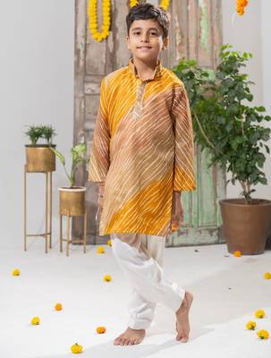 Yellow Kota Doria Kurta Pajama Set 1