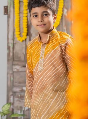 Yellow Kota Doria Kurta Pajama Set 2