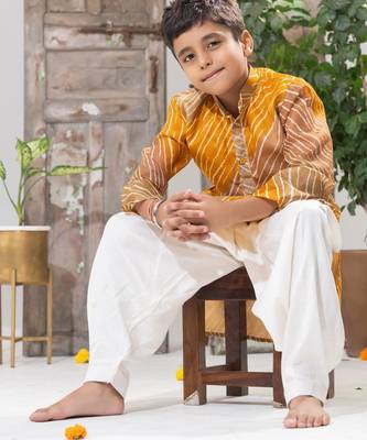 Yellow Kota Doria Kurta Pajama Set 3