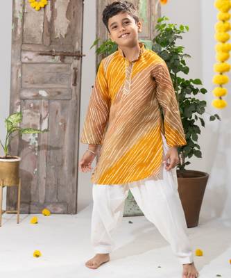 Yellow Kota Doria Kurta Pajama Set 4